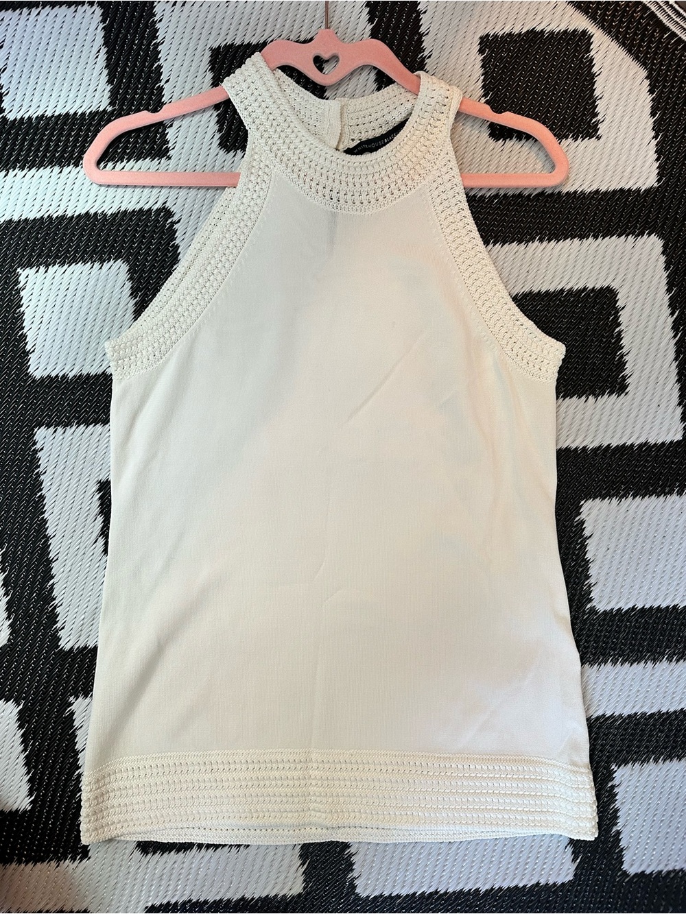 White House Black Market Cream Crochet-Trim Halter Tank